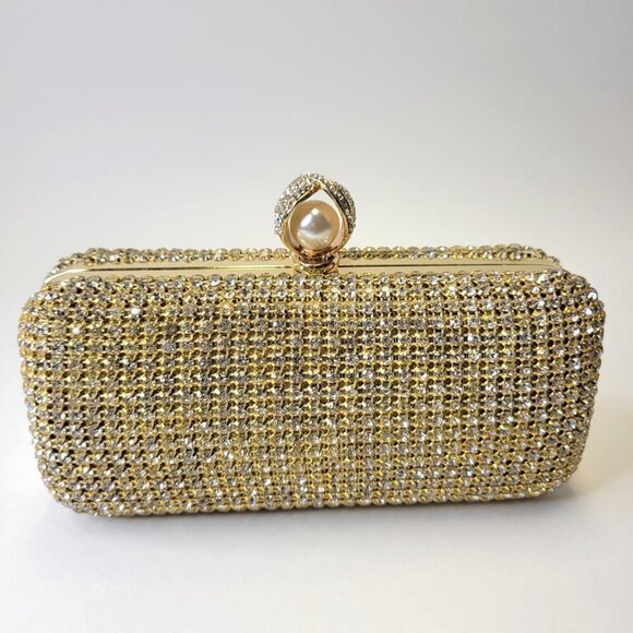 Gold Rhinestone Evening Clutch Sparkly Gold Purse Gold Wedding Clutch Purse - Picture 1 of 13